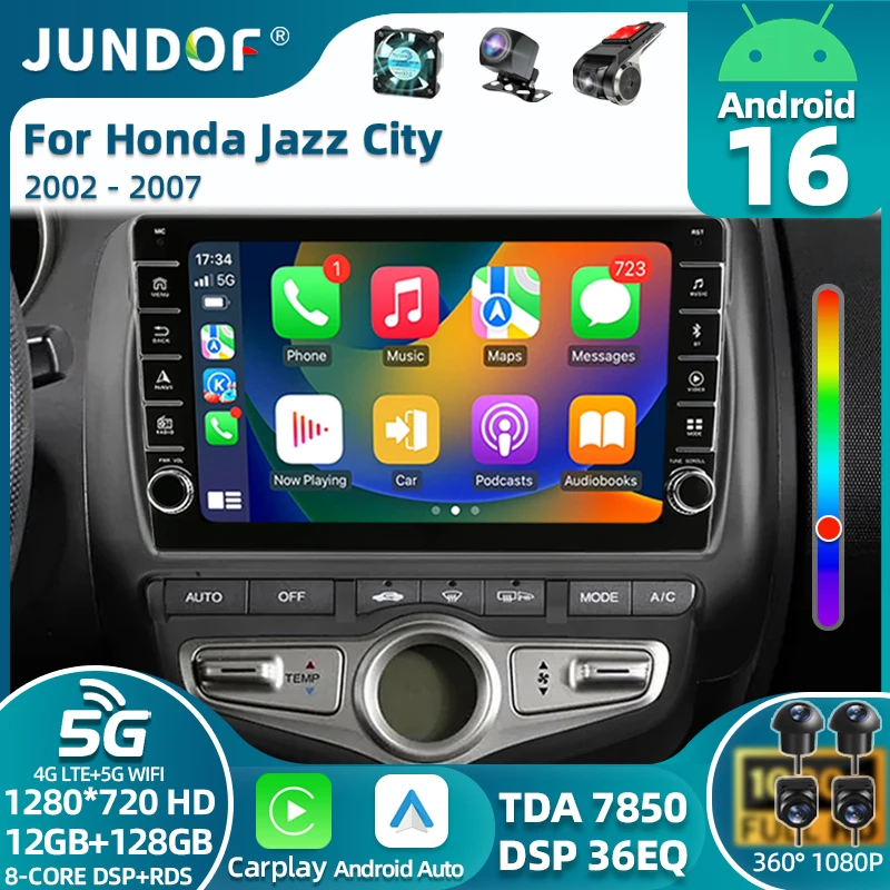 

Android 16 auto Car Radio Multimedia For Honda LHD JAZZ City 2002-2007 Player GPS Wireless Carplay Stereo Head Unit QLED No 2Din