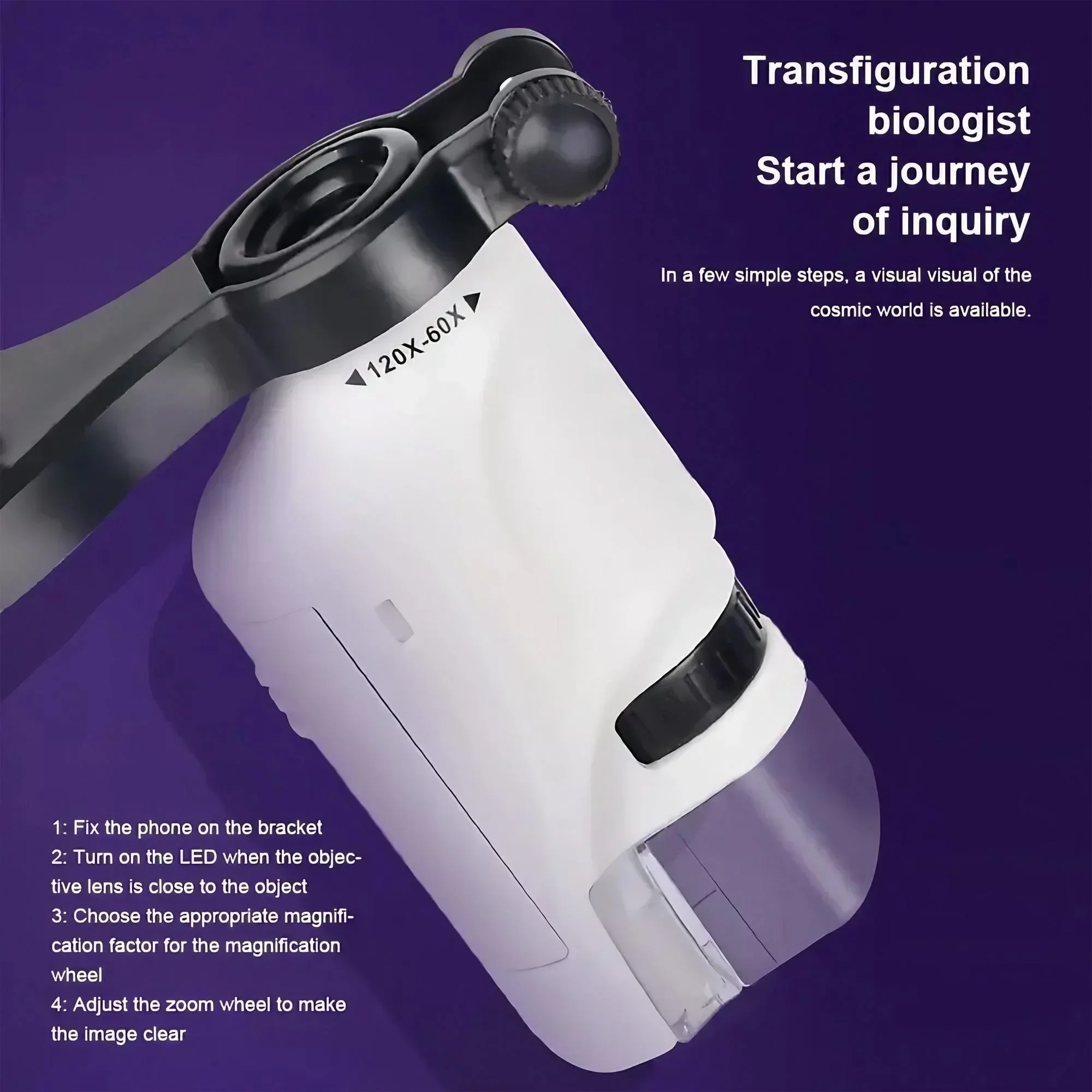 Portable Handheld 60X 100X Magnifier Microscope Optical Lens for Science Experiment Observation