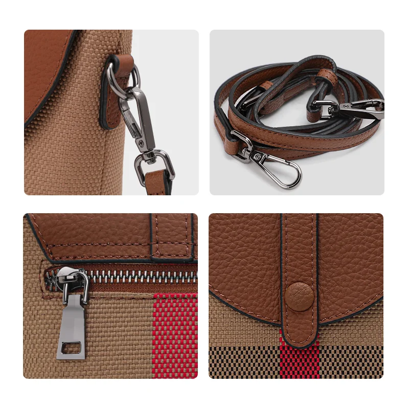 Mobile phone bag, crossbody women\'s bag, 2025 new canvas with leather mini bag, high-end foreign style checked bag