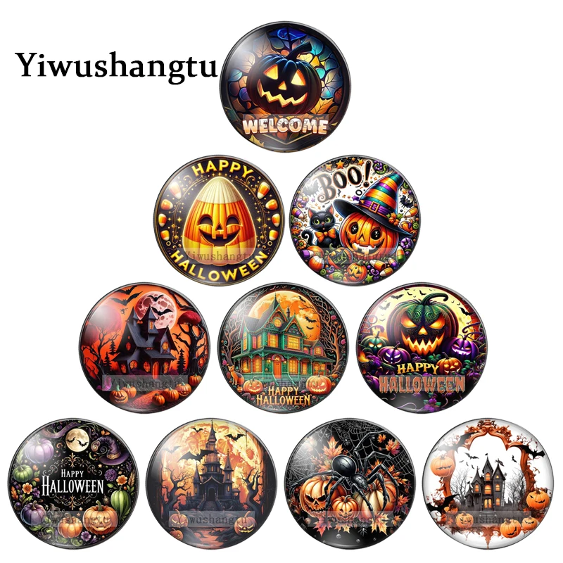 Happy Halloween pumpkin devil Art Paintings 12mm/18mm/20mm/25mm Round photo glass cabochon demo flat back Making findings