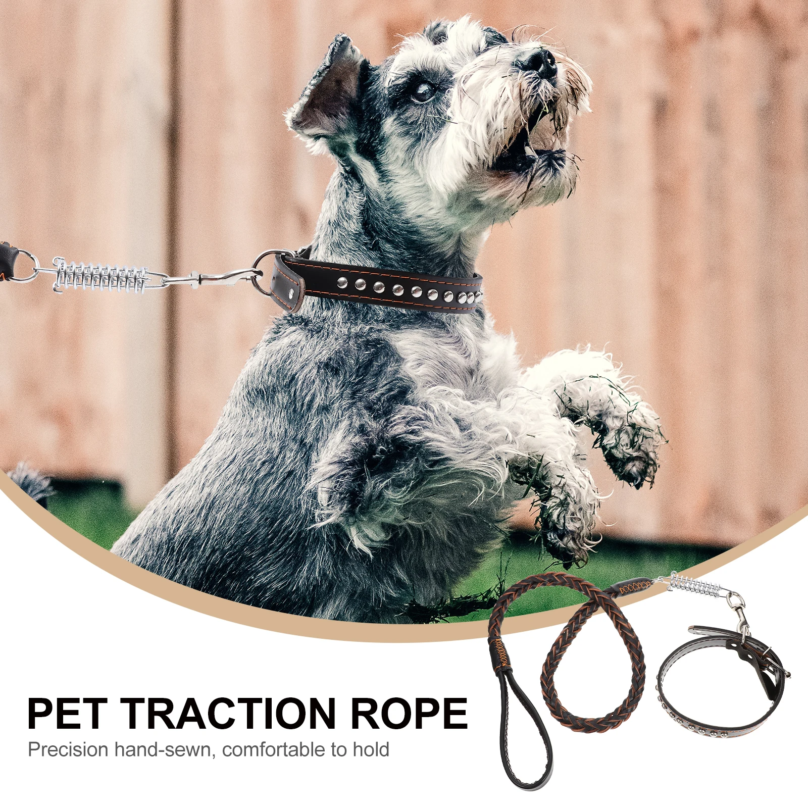

Set Cowhide Traction Rope Dog Collar Leash Skin Walking Leashes for Medium Dogs