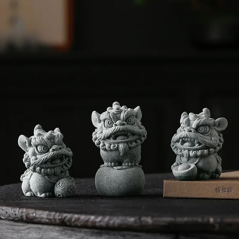 China-Chic Style Awakening Lion Green Sand Stone Tea Pet Small Ornaments Landscape Decoration Creative Auspicious Animals