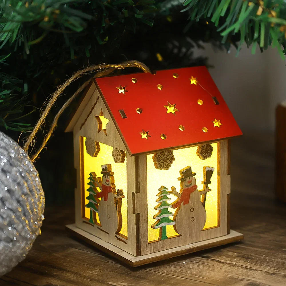 Christmas Night Light Battery Powered Glowed Chalet Night Light Xmas Tree Hanging Ornaments New Year Party Decoration Supplies