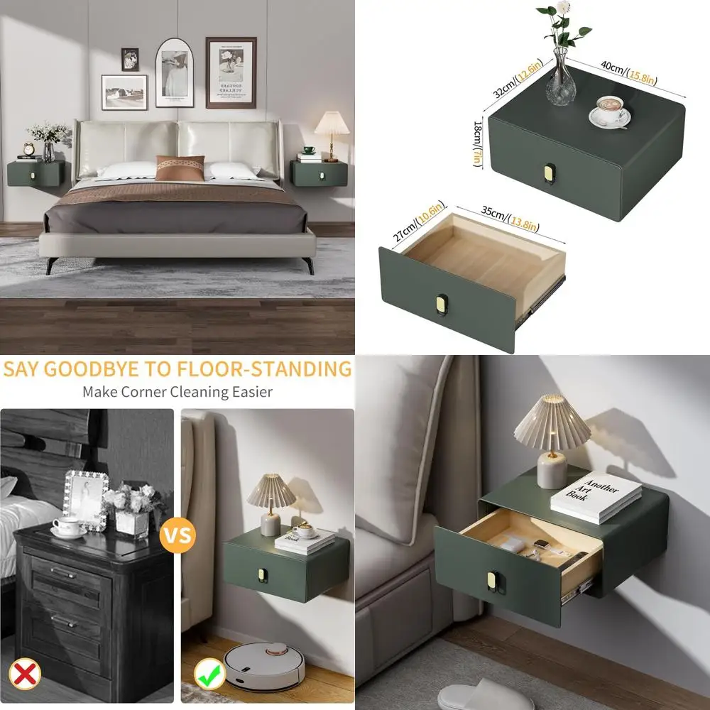 

Экологичная деревянная настенная тумбочка, компактный пристенный столик для спальни (зеленый, маленький)