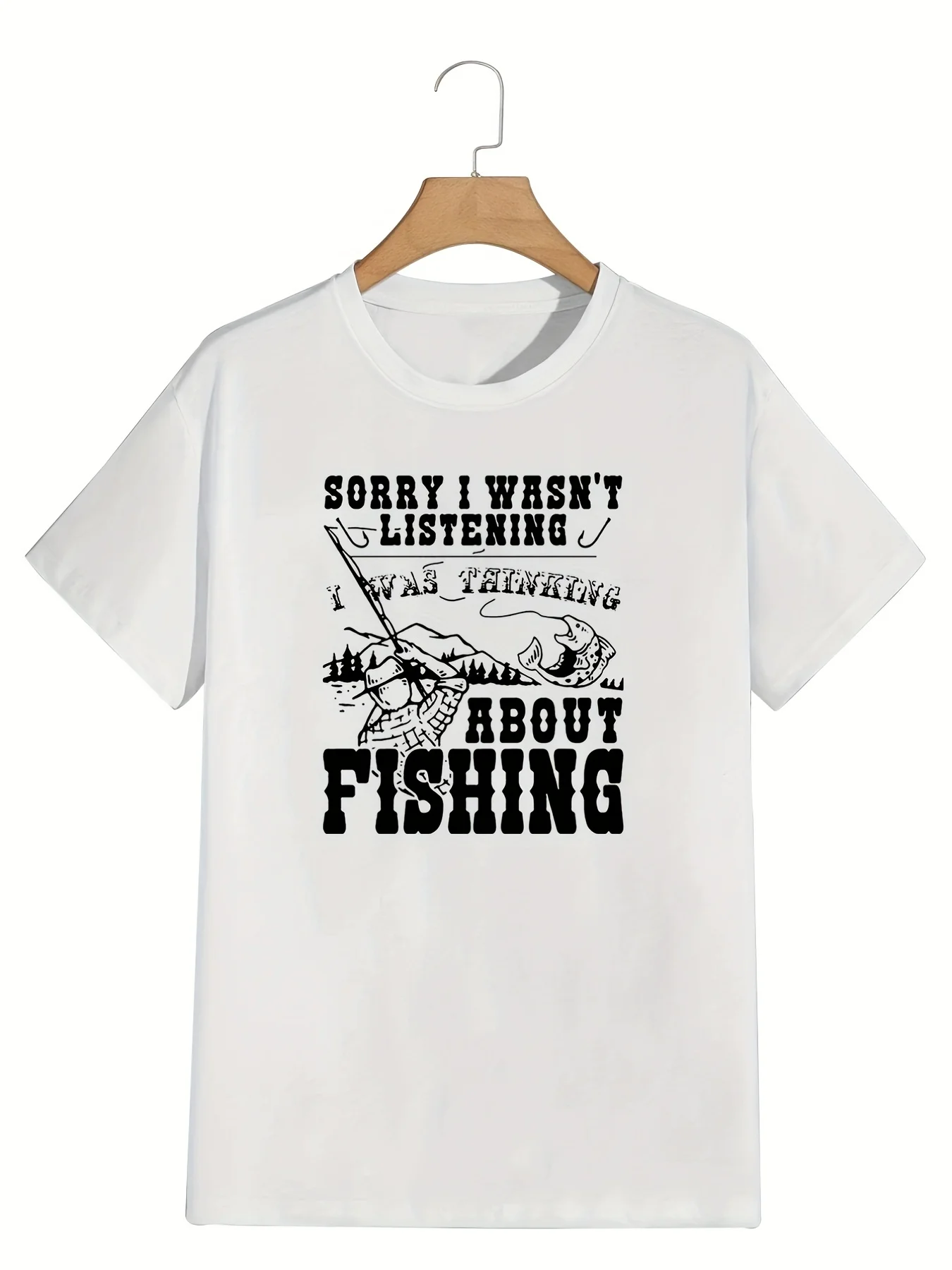 

Men's letter-printed pattern T-shirt with round neck and short sleeves, casual top for summer