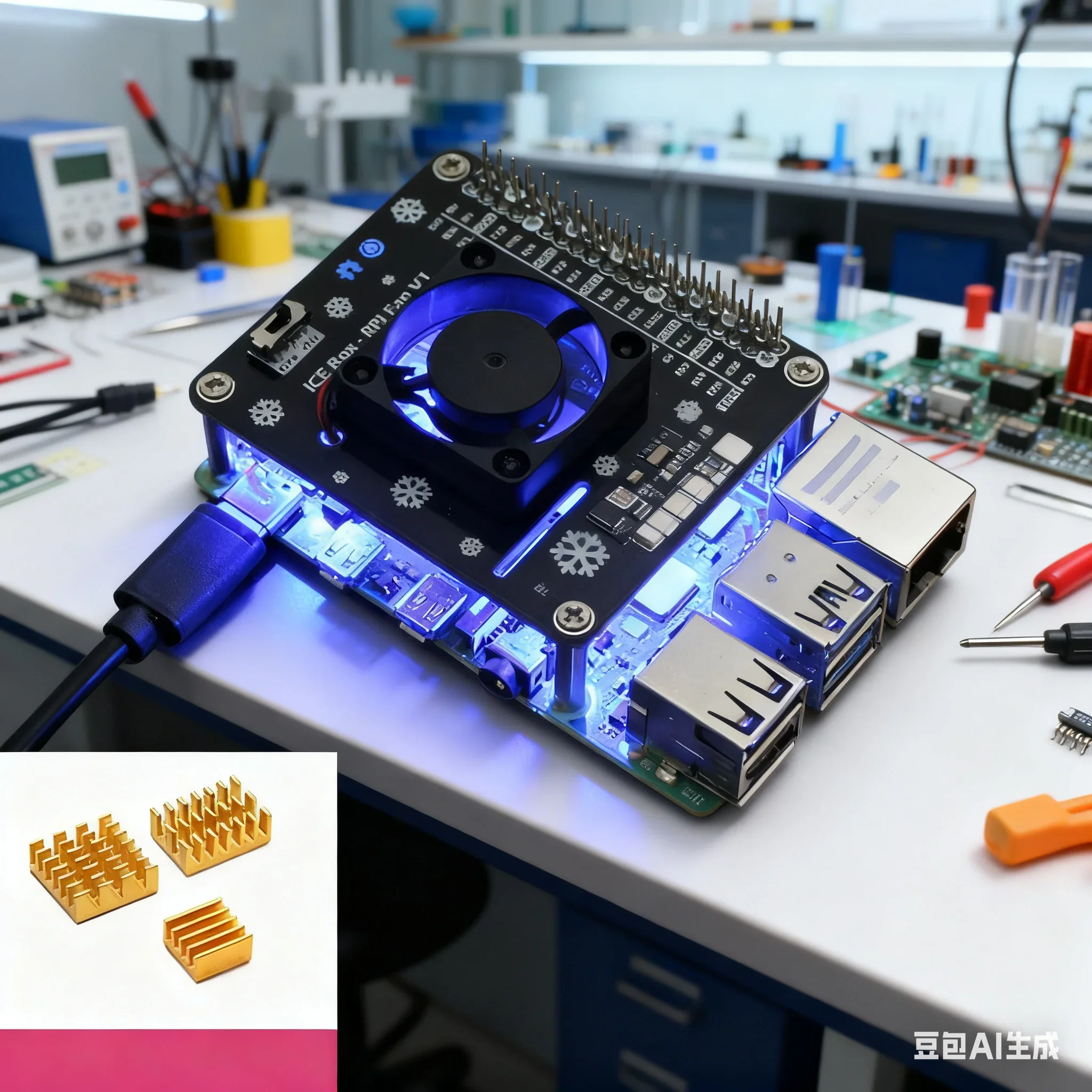

Активная охлаждающая шляпа для Raspberry Pi 5/4B/3B + плата расширения вентилятора радиатора, вентилятор, медные радиаторы, улучшенное охлаждение и доступ GPIO