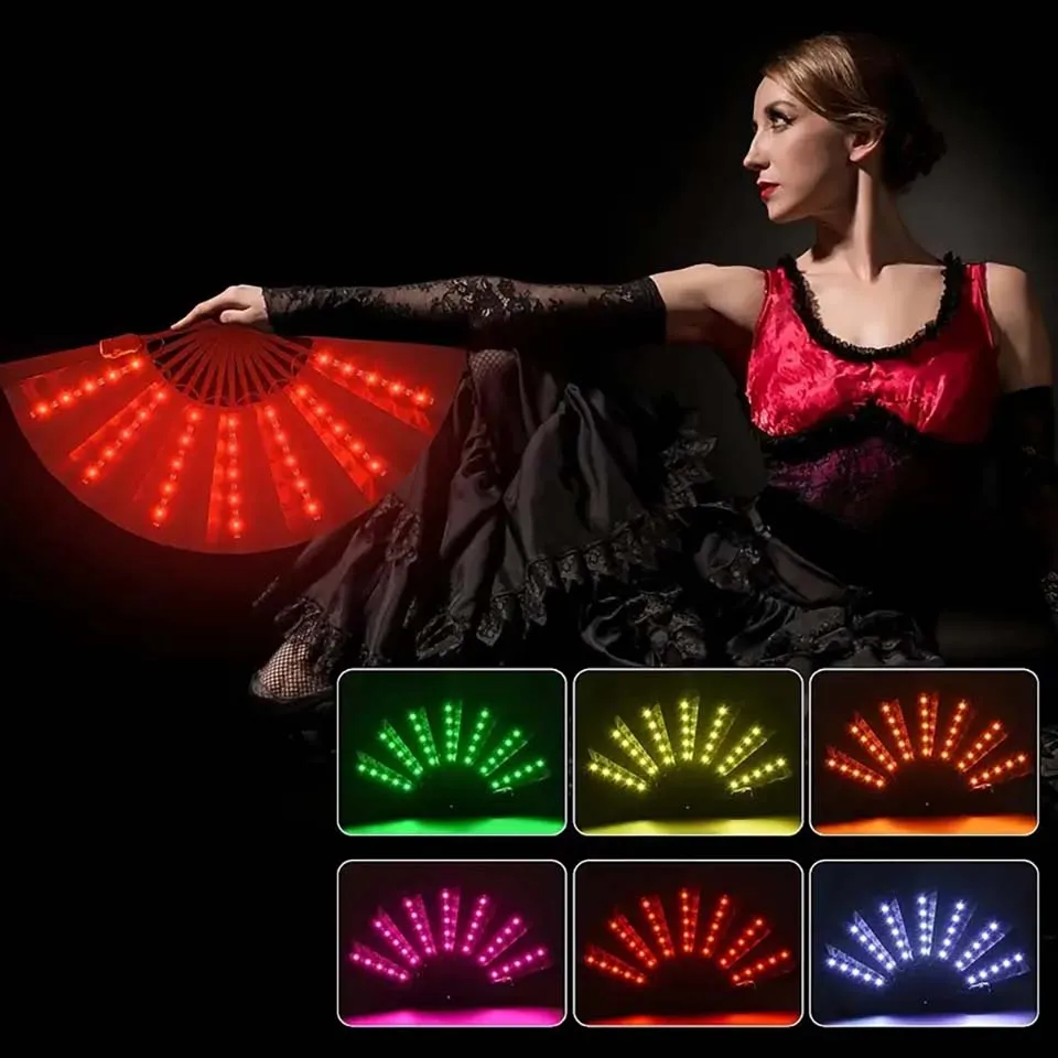 Glow Folding Led Fan Dancing Light Fan Night Show Halloween Christmas Rave Festival Accessories Glow in The Dark Party Supplies
