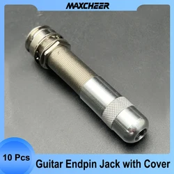 10Pcs Guitar Pickup Endpin Jack Plug Sockets with Cover 3 Prong Chrome Threaded Cylinder Long Output Jack Guitar Parts