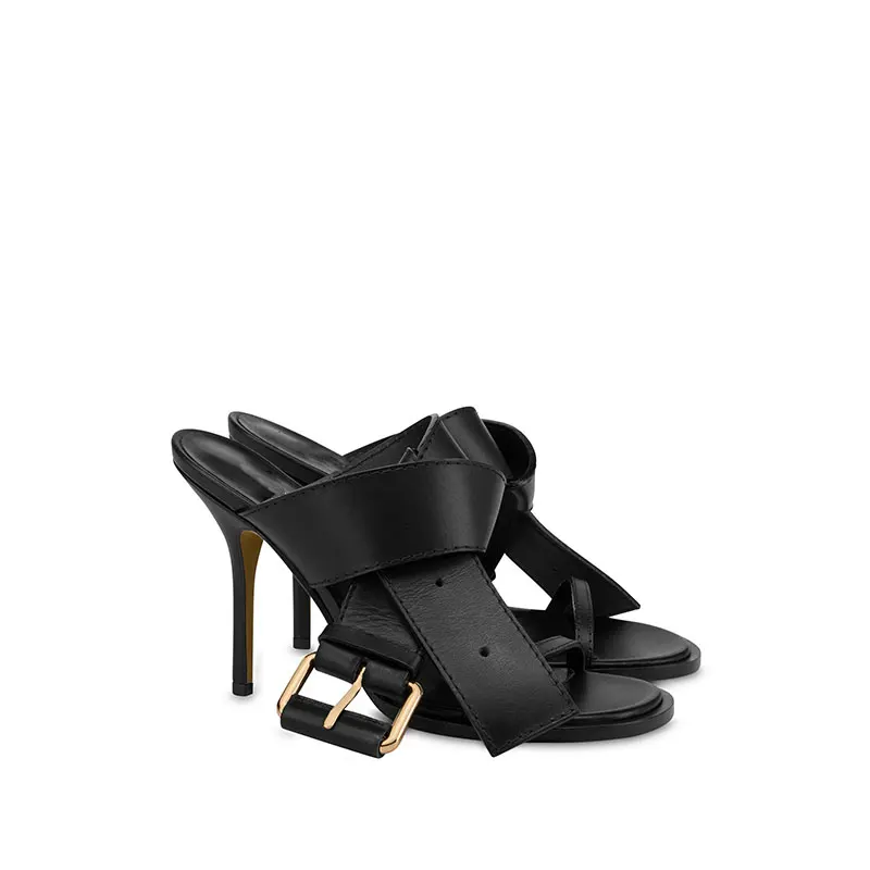 European and American Summer New Women\'s Stiletto Slippers Fashion Belt Buckle Round Head Outdoor Toothed Sandals