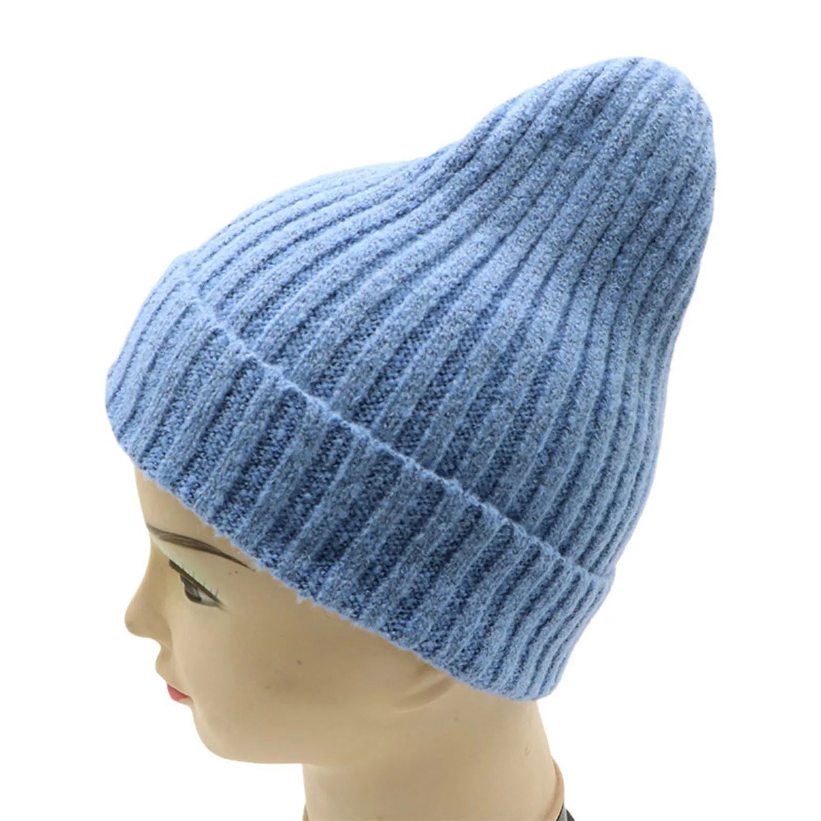 Beanie Hat No Brim Crimping Elastic Windproof Knitted Hat Keep Warm Solid Color Women Winter Knitted Beanie Cap шапка женская