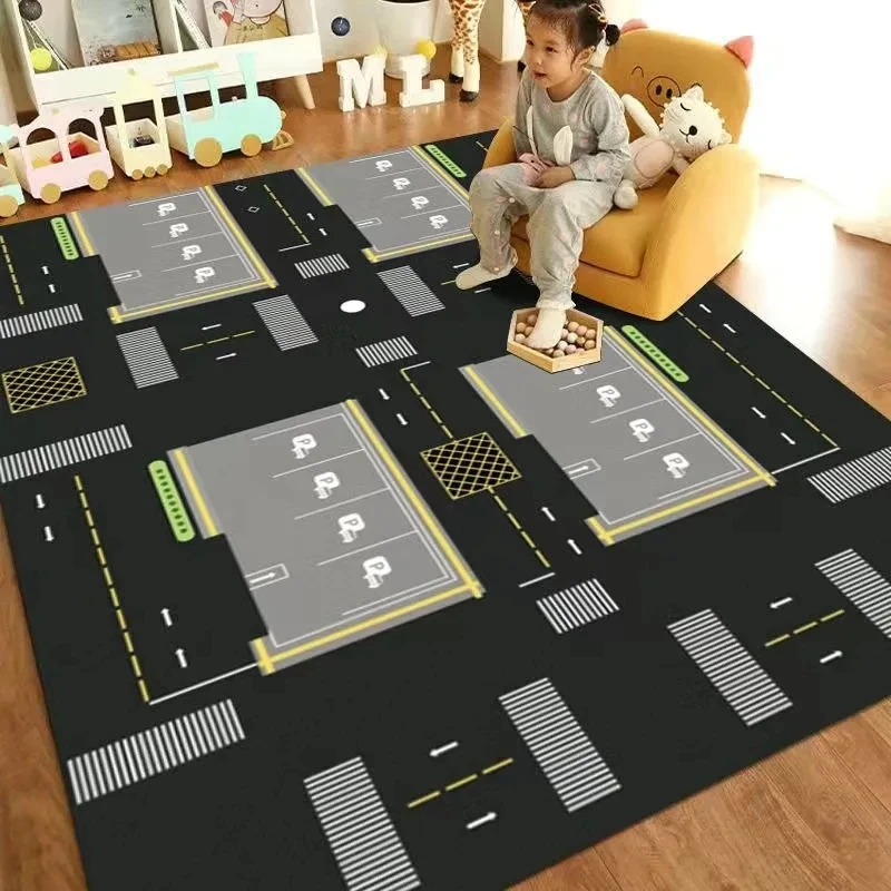 Modern Road Traffic Route Carpet for Living Room Children\'s Play Non-slip Large Area Rugs Bedroom Bedside Boys Game Room Carpet