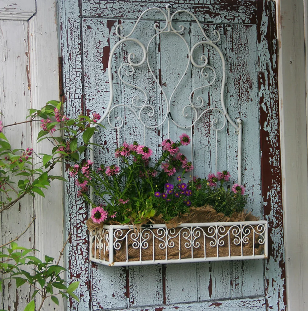 Large White Wall Vintage Retro Metal Flowerpot Plant Stand Shelves