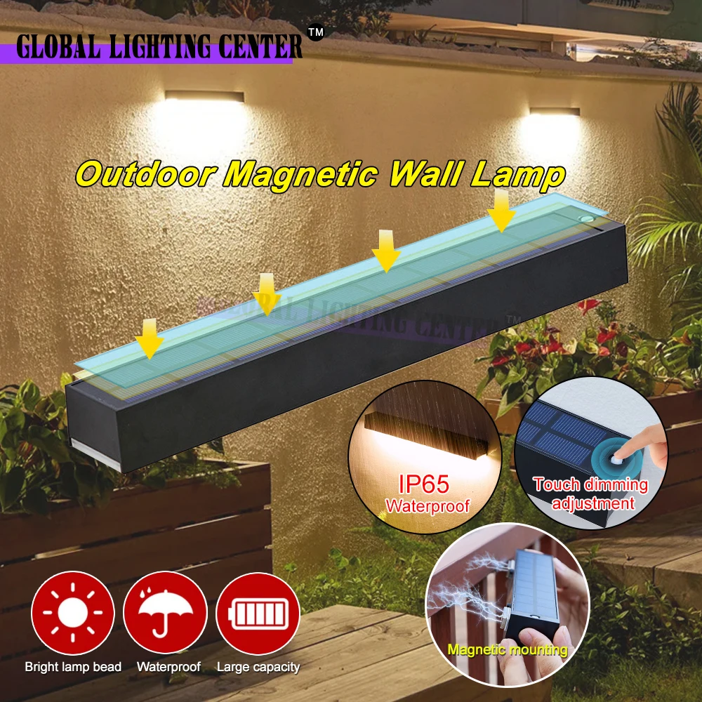 Impermeável Magnetic Solar Wall Light, iluminação exterior, pátio e jardim decoração, lâmpada de indução, IP65