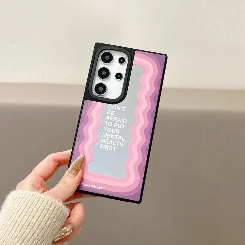 Wave Mirror Surface Black Border Magnetic Case for Samsung Galaxy S25 + Plus S24 S23 Ultra S25U Cover Case