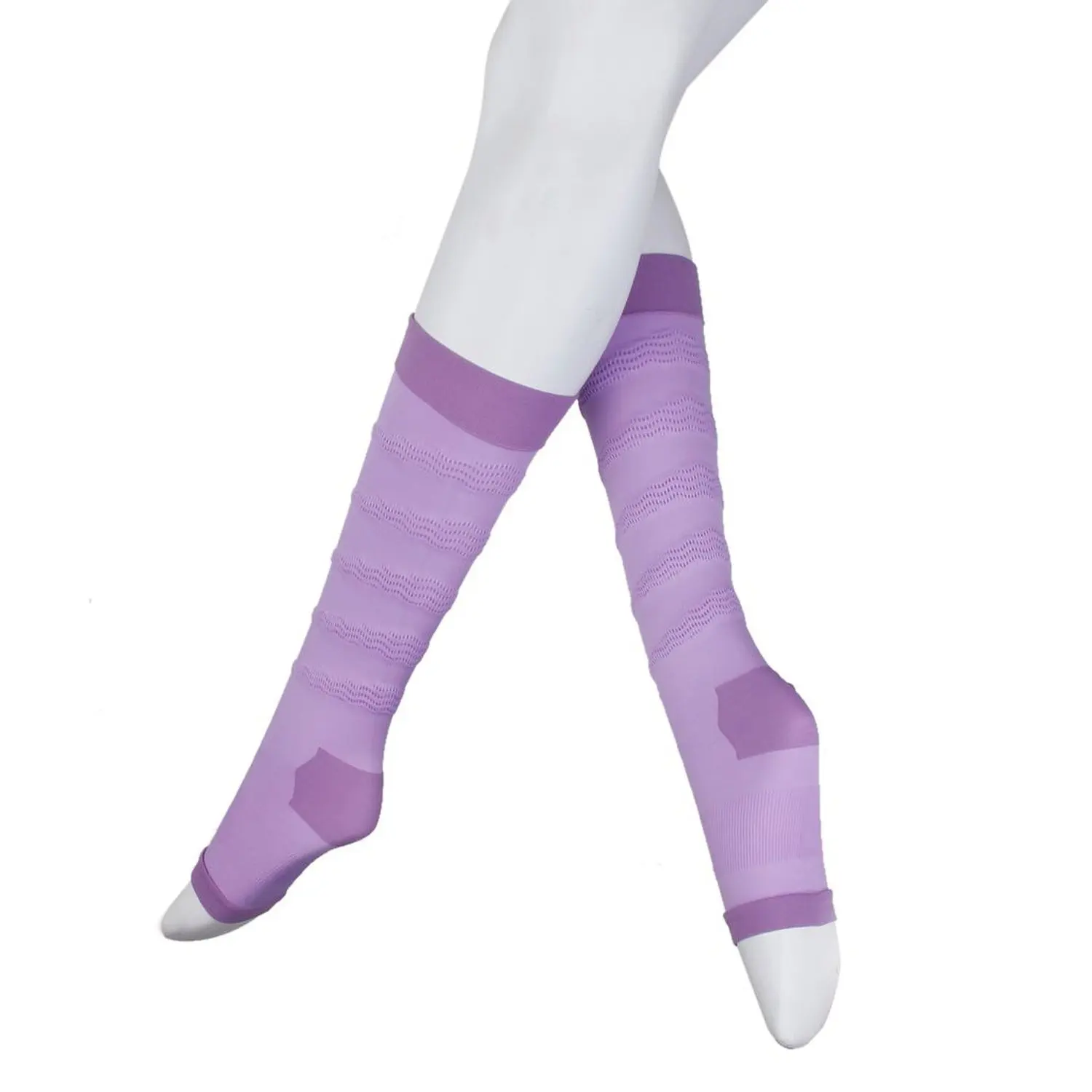 

Women Thigh High Socks Open Toe Purple Nylon Compression Stockings One Size Slimming Leg Support Sweat Wicking Fashion Hosiery