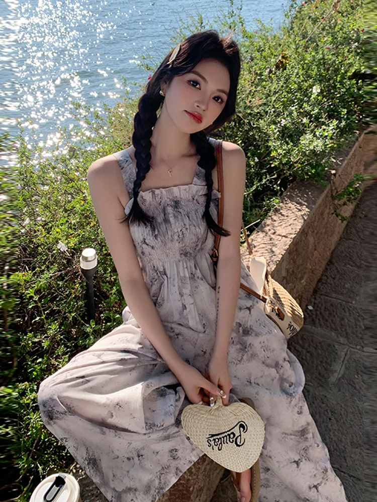 

Water-Media Print Chiffon Jumpsuit Women's Summer 2025 New Unique Beautiful Holiday Sle Strapl One-Piece Pants