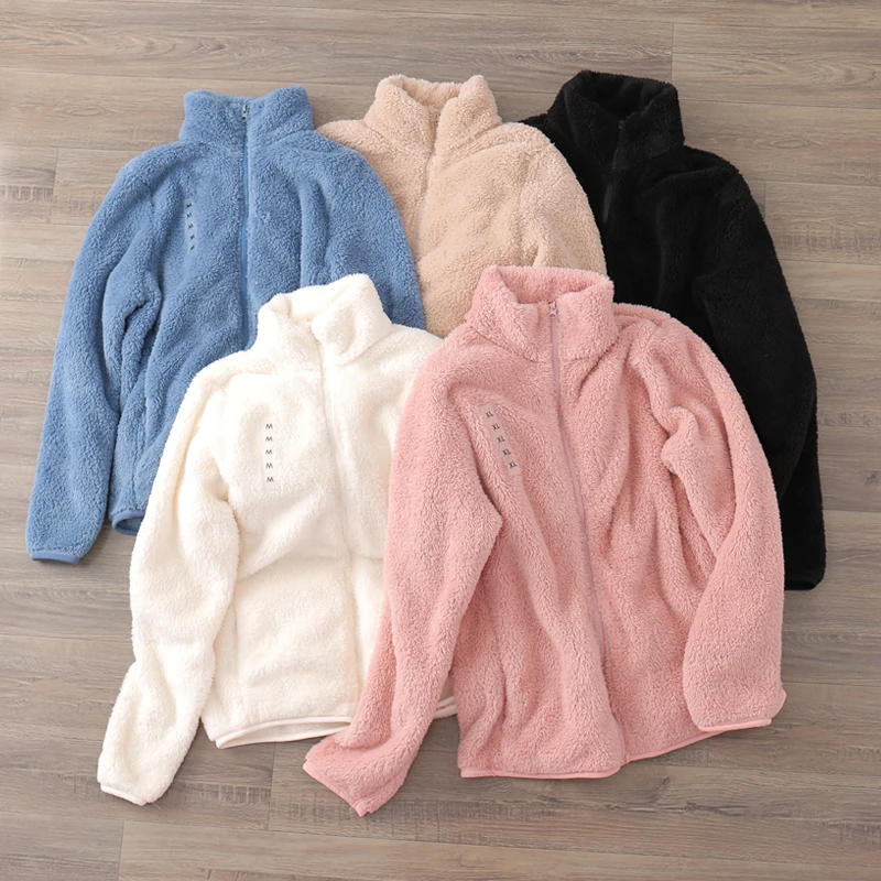 Outerwear Jacket Women Plush Stand Collar autumn winter Simple Wind 2023 Winter New Warm Sweet Jacket Women Coats