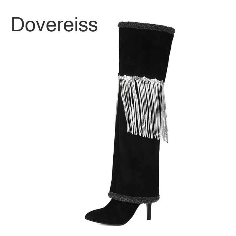 

Dovereiss Winter shoes for woman Clear Heels Fringed Plus Size 45 Elegant bottes Sexy femmes Heels Women Over The Knee Boots