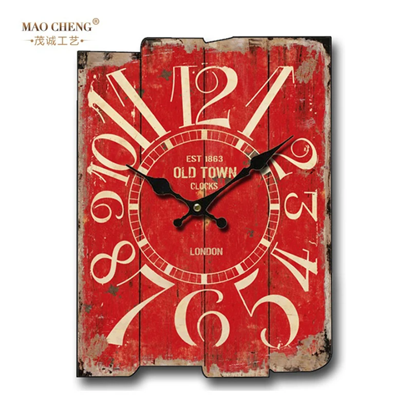 Large Square Wall Clock Retro Wood Creative Vintage Clocks Wall Home Decor Shabby Chic Silent Wall Watch Orologio Da Parete D079