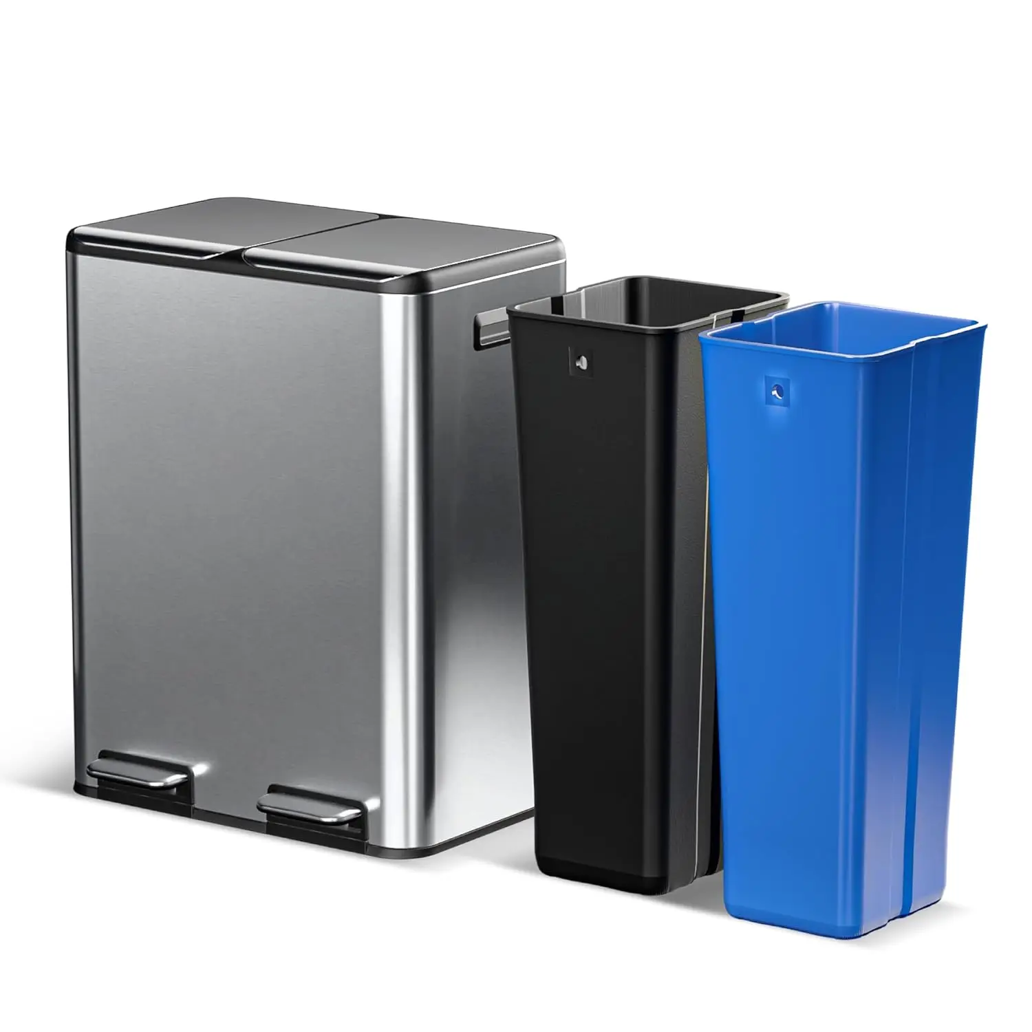 

16-галлонный кухонный мусорный бак с двумя отделениями и крышкой с медленным закрытием, мусор для переработки из нержавеющей стали