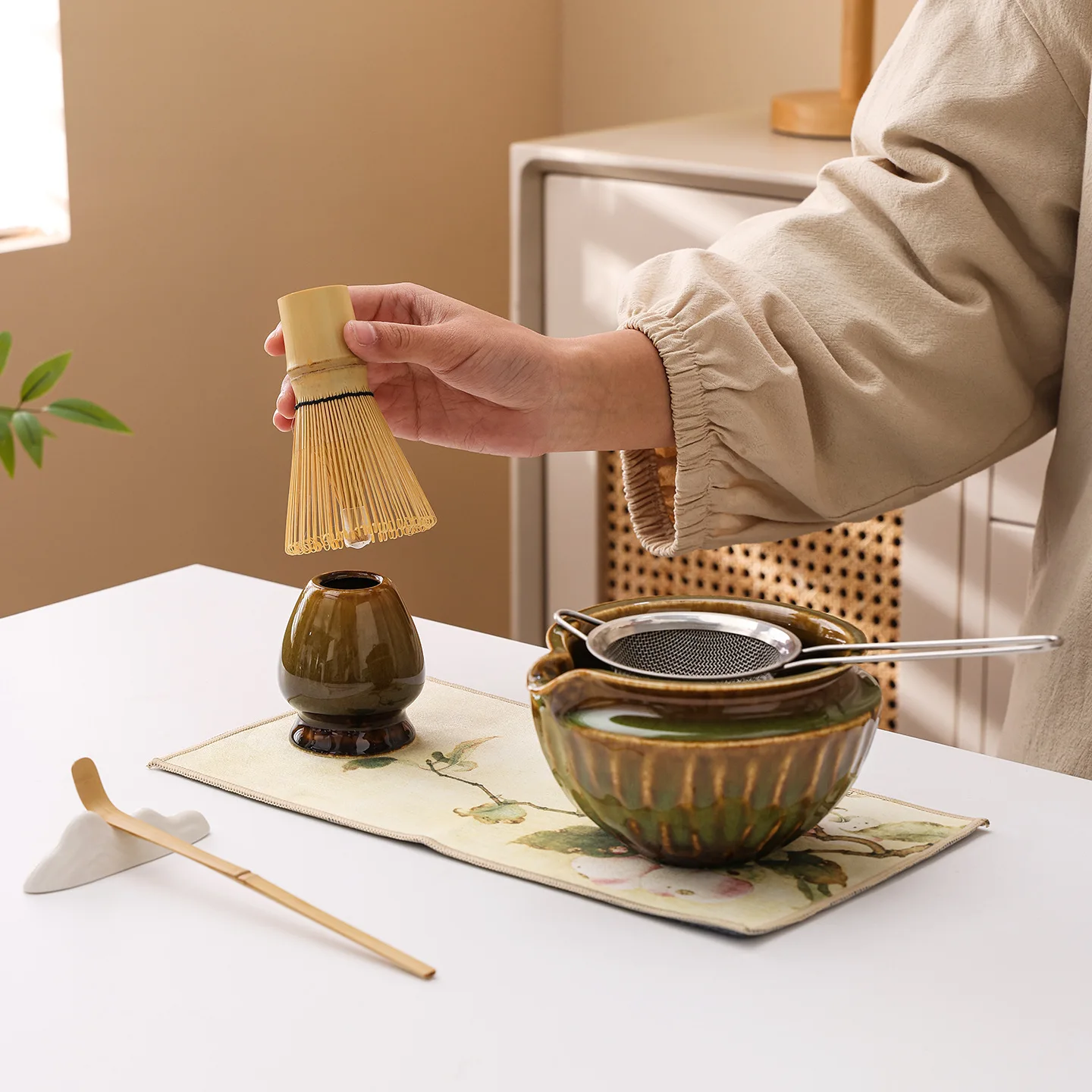 Chawan Matcha Bowl New Japanese Sets Ceramic with Mouth Kiln Baked Point Tea Set