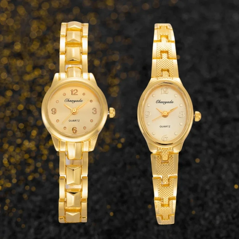 2 шт./компл. женские часы-браслет, роскошные золотые кварцевые часы с маленьким циферблатом, женские элегантные платья, женские наручные часы, женские часы в подарок