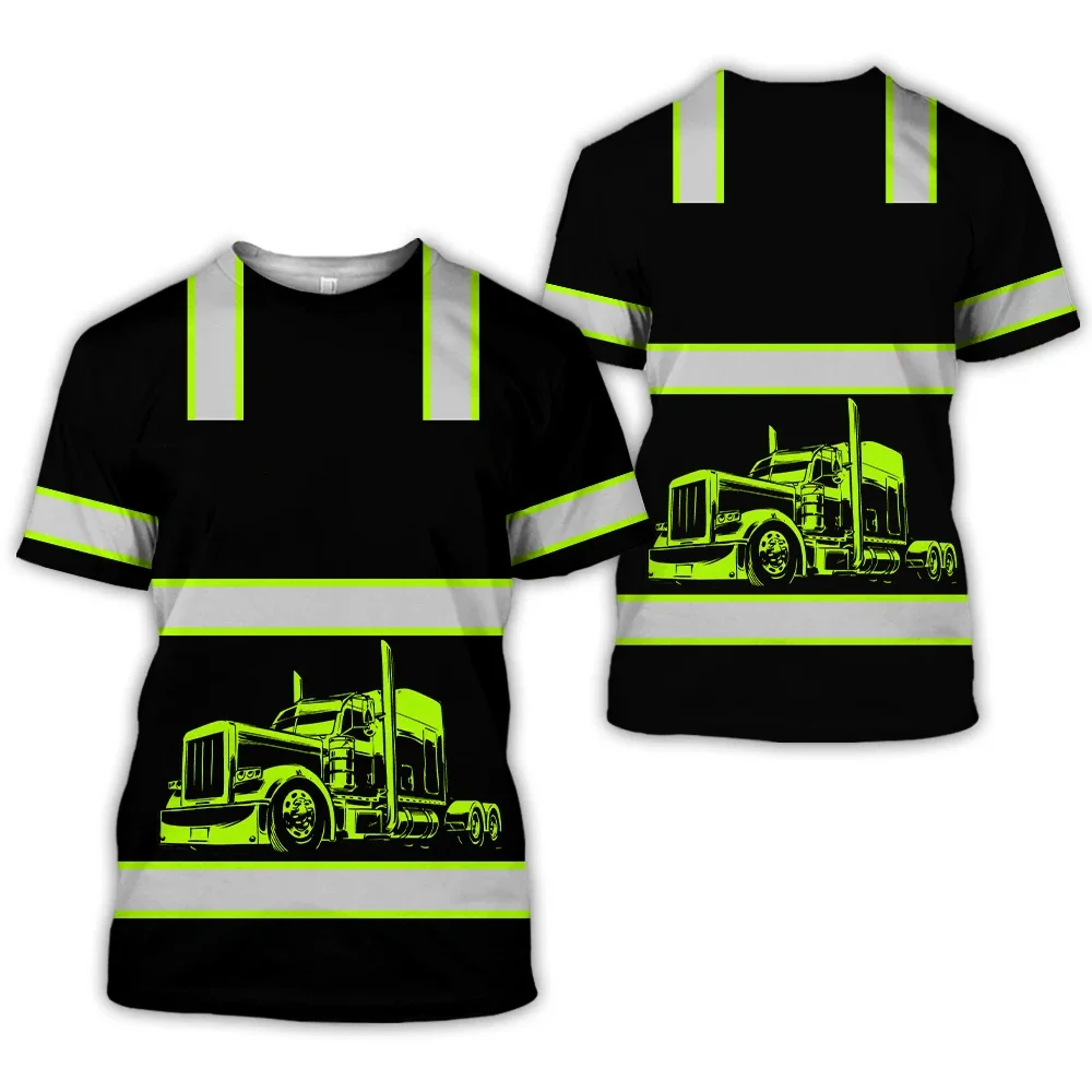 Work Wear Summer Breathable Men's T-shirt 3D Printed Style Truck Driver Safe Transport Work Uniform Oversized Loose Crew Neck To image 2