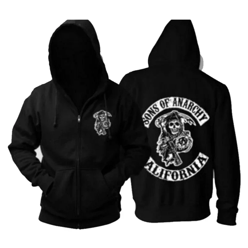 Sons of Anarchy Hoodie TV SOA Cosplay Costume Men Zipper Jacket Leather Vest Rock Punk Cap Mayans MC Halloween Costume