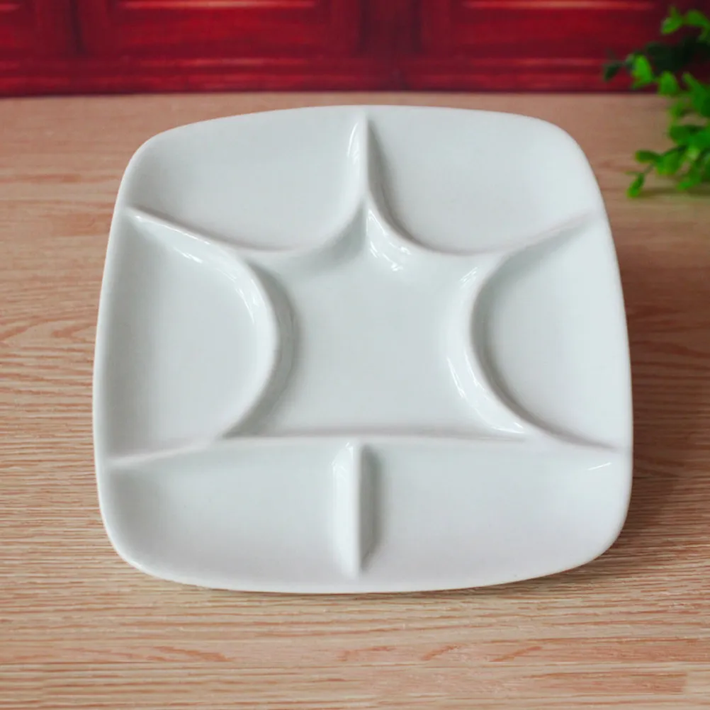 Ceramic Paint Palette White 6Inch Square Artist Tray 7 Wells for Watercolor Gouache Acrylic Oil Painting Craft Beading