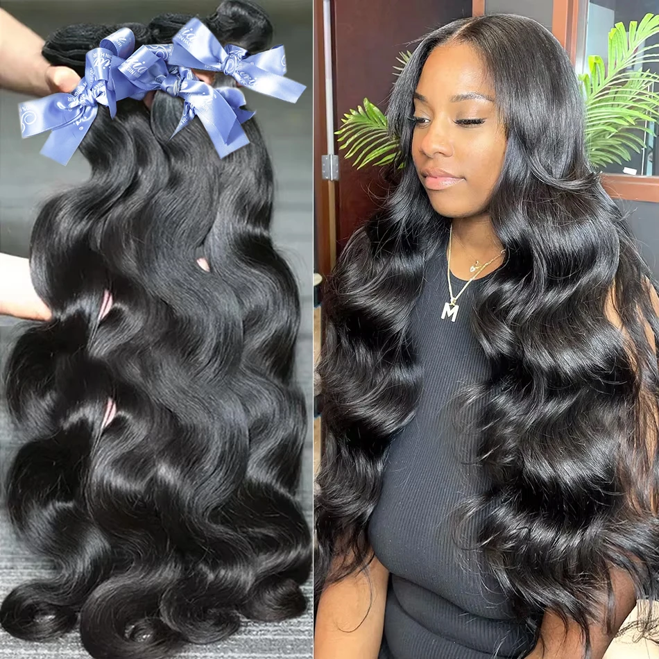 30 32 40 inch Body Wave Bundles Human Hair 100% Brazilian Water Wavy Weave 3 4 Human Hair Bundles Extensions Tissage For Women