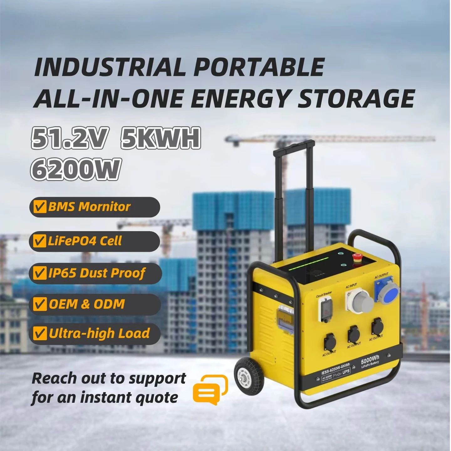 KUCHER IP54 Waterproof Portable Power Station 6200W 5120Wh LiFePO4 Battery Solar Generator Trolley Mobile Pure Sine Wave