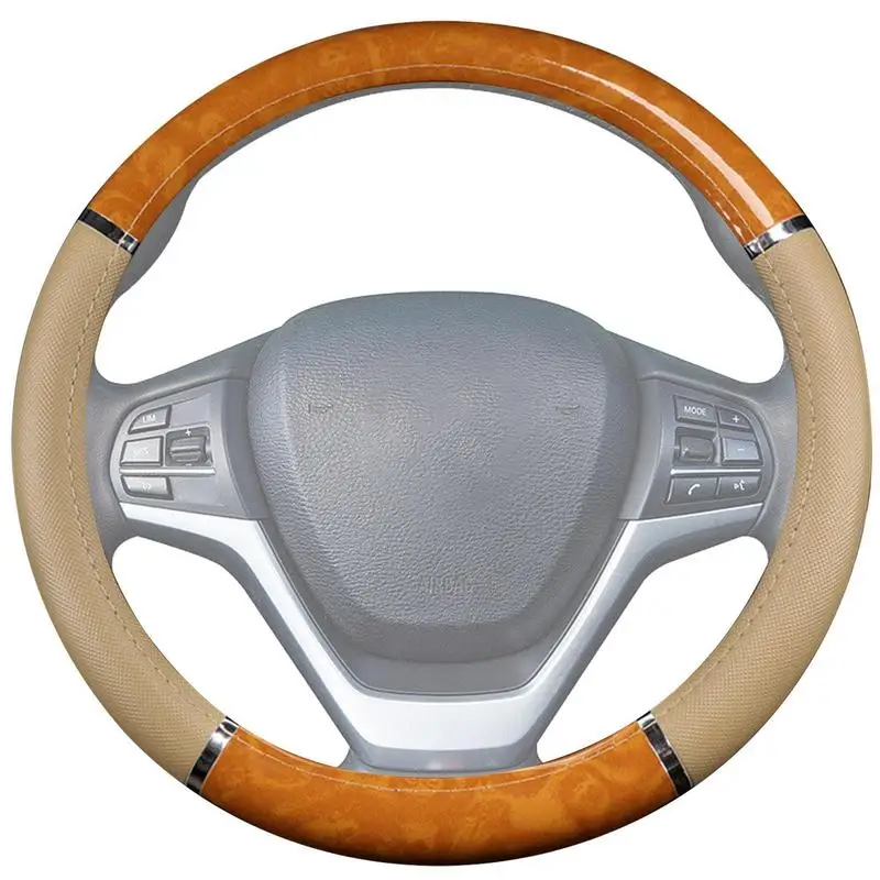 

Car Steering Wheel Cover 38cm Artificial Leather Car Covers Fine Texture Wood Grain Steering Wheel Cover Auto Accessories