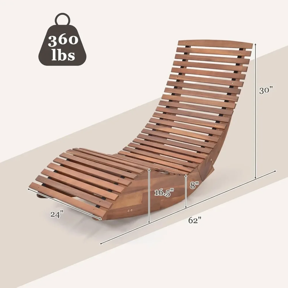 Schaukelstuhl aus Akazienholz für den Außenbereich, Veranda-Schaukelstuhl mit verbreitertem Lattenrost und hoher Rückenlehne, Sonnenliege für Hinterhof, Garten