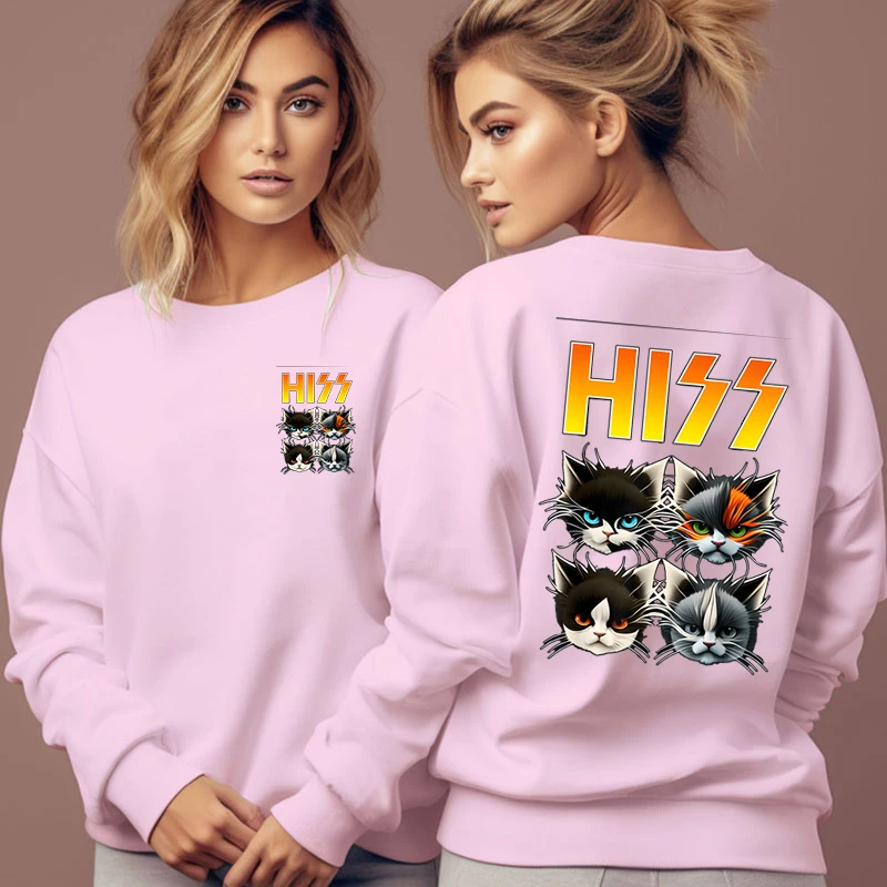 Rock and Roll Music Lover Gift Sweatshirt Hoodie Funny Cartoon Cat Front and Back Prints Casual Hoodies Music Cat Classic Hoodie