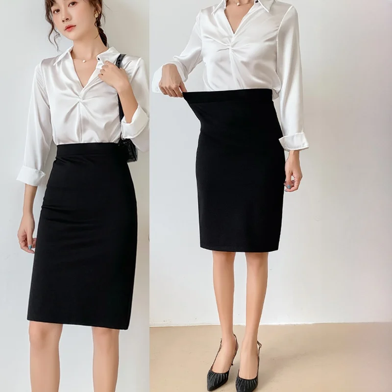 

plus Size Profional Split Midiskirt Women's Wrap Work Skirt Spring Summer Autumn High Waist H-ape Polyester Blend