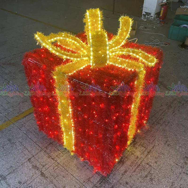 Custom. colorful PVC tinsel led lights 3D motif box decoration for outdoor holiday display