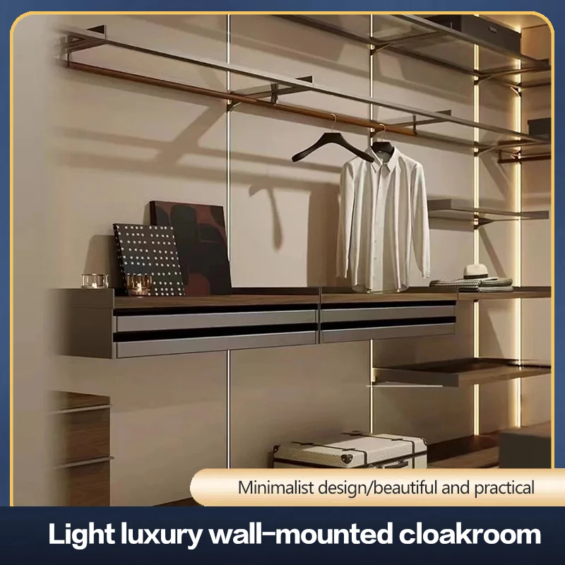 Walk-In Closet Aluminum Alloy Storage Rack Wall-Mounted Metal Wardrobe Open Wardrobe Floor-Standing Metal Clothes Rack