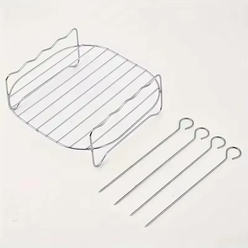 Parrilla cuadrada para freidora de aire de 20cm/7,87 pulgadas, de acero inoxidable, con 4 brochetas para barbacoa, acces