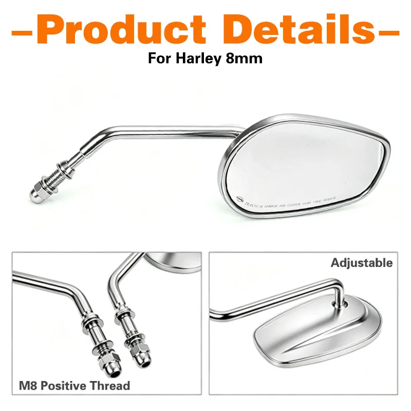 Für Harley-Davidson Rückspiegel Motorrad E-Bike Roller Verstellbarer HD Blendfreier Aluminium-Chrom-Rückspiegel – Detail 5