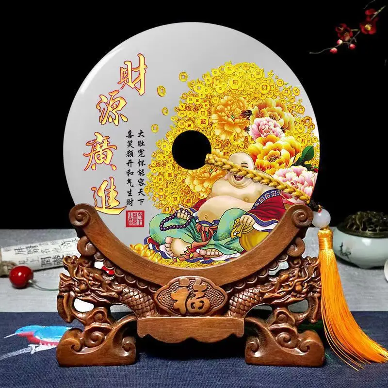 Modern exquisite natural jade safety buckle ornament Chinese gift living room foyer home Feng Shui auspicious Decorations