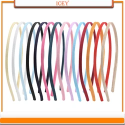 18pcs 5mm Satin Hair Band Girls Ribbon Covered Plain Metal Headbands Handmade DIY Candy Color Hair Band Hair Accessories