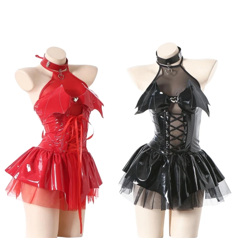 Sexy Little Devil Costume Cosplay Devil Game Nightclub Bar Red Black Dress Bandage Hot Girl Uniform Halloween Anime Witch Skirt