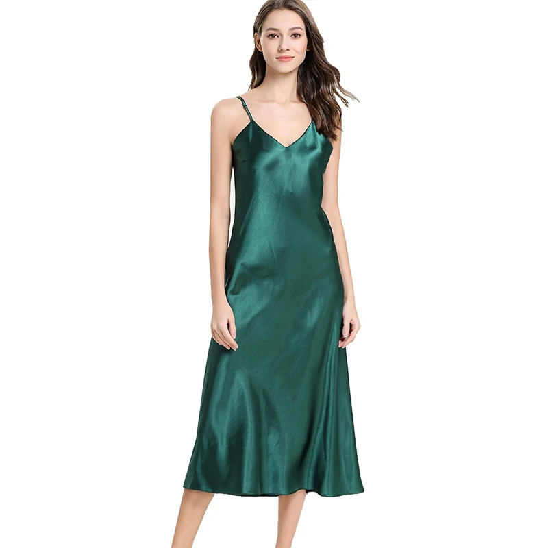 Womens Satin Nightgown Long Slip Sleep Dress Silk V Neck Nightgowns For Women