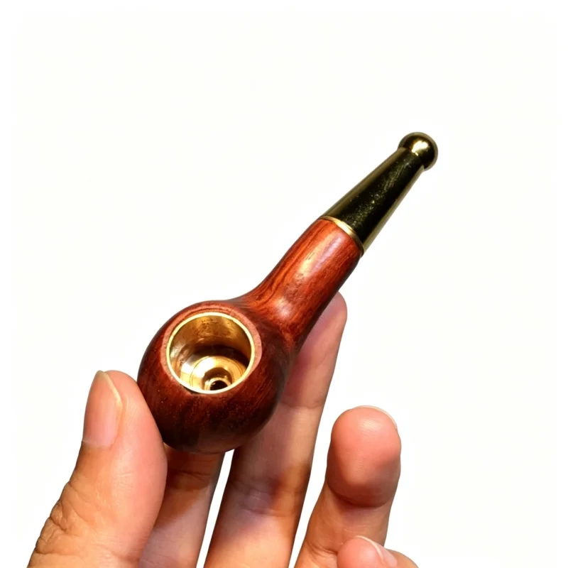 1pc High-End Solid Wood Handmade Old-fashioned Dry Tobacco Pipe Men's Red Sandalwood Filter Pocket Short Cigarette Holder