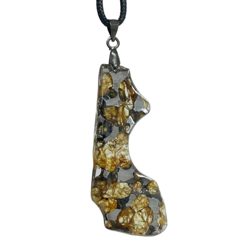 Natural Seymchan Pallasite Meteorite Necklace Irregular Olivine Iron Meteorite Unique Pattern Collectible Cosmic Jewelry LB186