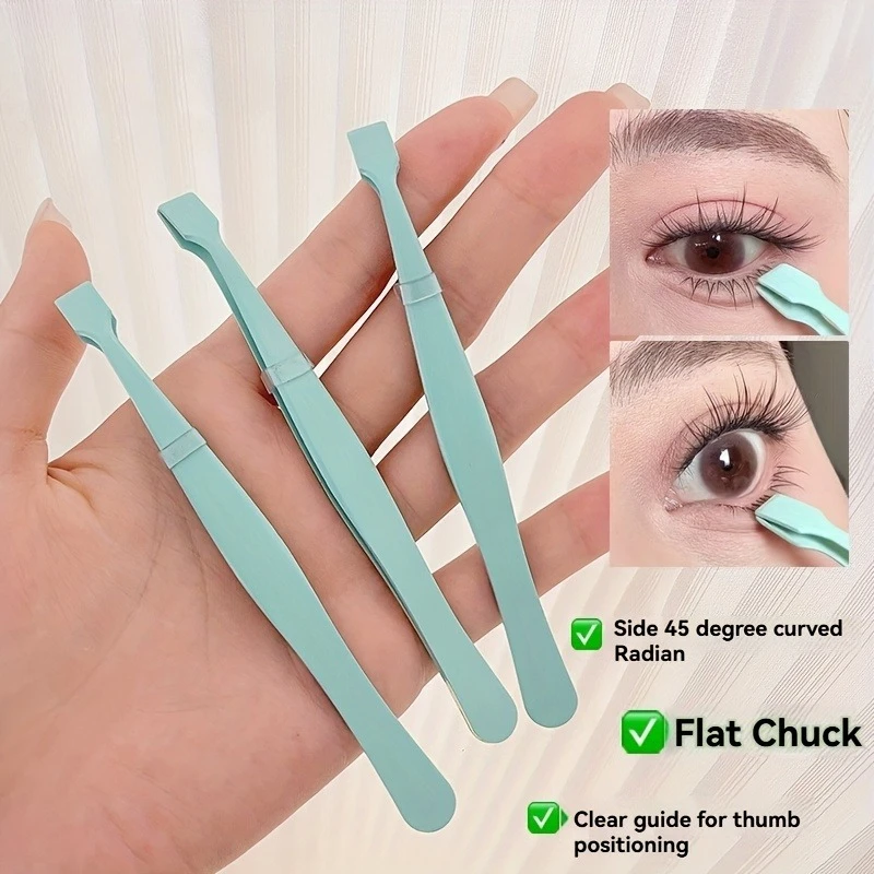 แหนบขนตาสแตนเลสสตีลแบนหัวโค้ง Non-Stick เคลือบ Multifunctional Grafting Beauty Eyelashes เครื่องมือความงาม