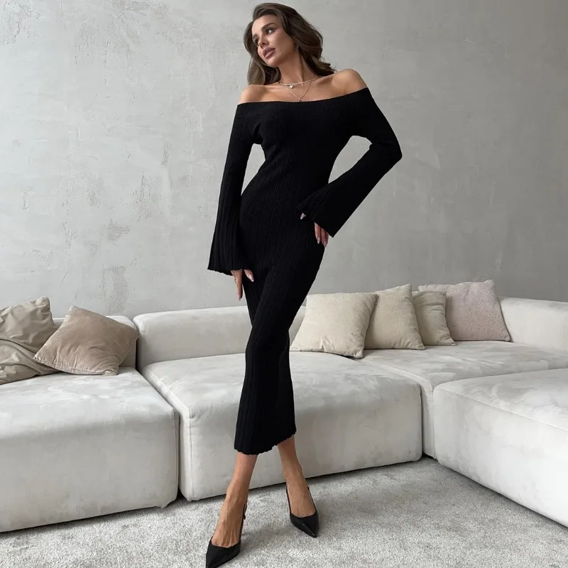 

Tuularose Elegant Bodycon Long Dress Women Elegant Ribbed One Shoulder Slim Solid Long Dress High Waist Casual Female Dress Robe