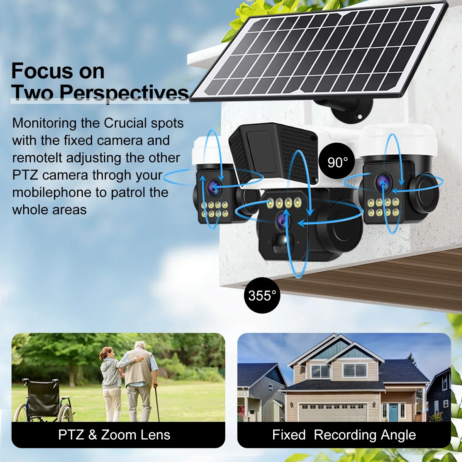 OKAM PRO 15W Outdoor Solar Camera 3-Lens HD 15MP IP66 Waterproof 12000mAh Battery 4G SIM Camera Auto Tracking with Night Vision