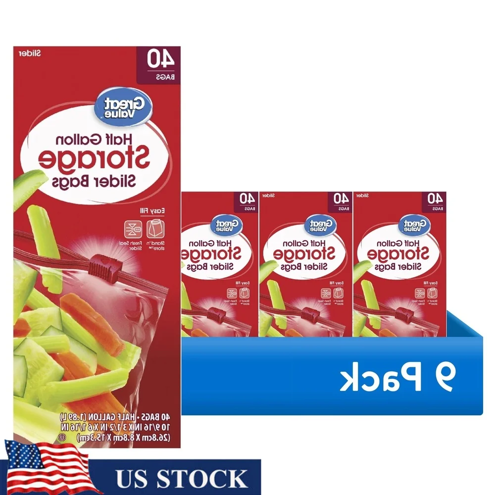 

9 Pack Half Gallon Slider Bags 40 Count Fresh Seal Food Storage Bags with Expandable Bottom Travel Essentials Leak Proof Storage