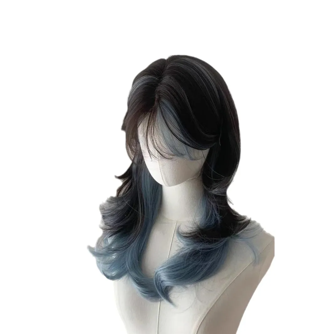 One Look Ji Asymmetrical Wolf Tail Wig Mullet Head High Level Two-Color Highlights Natural Full Headgear